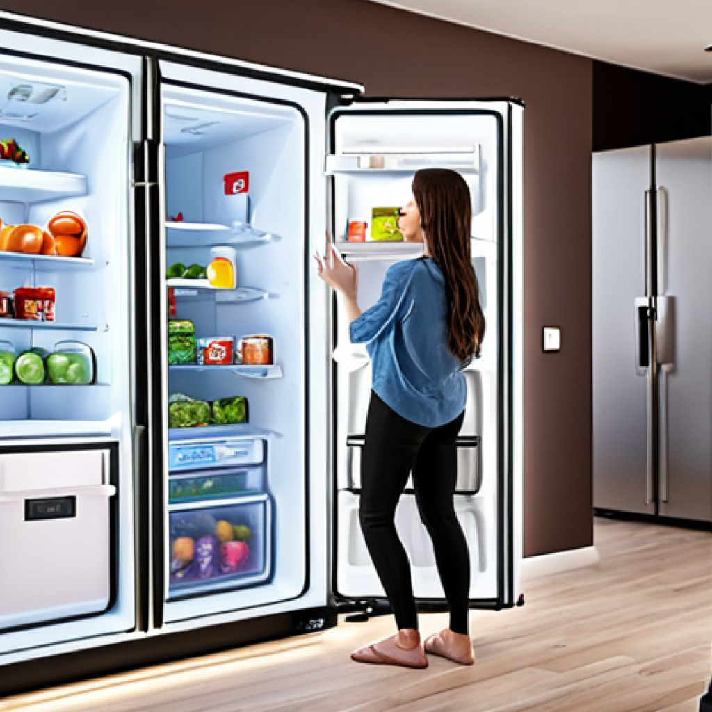 **

Prompt: A modern home interior showcasing smart appliances (refrigerator, air conditioner) with energy efficiency labels. The scene emphasizes energy conservation with elements like LED lighting, well-insulated windows, and a smart thermostat. Family members are interacting with the smart technology, highlighting the benefits of energy-efficient living.

**